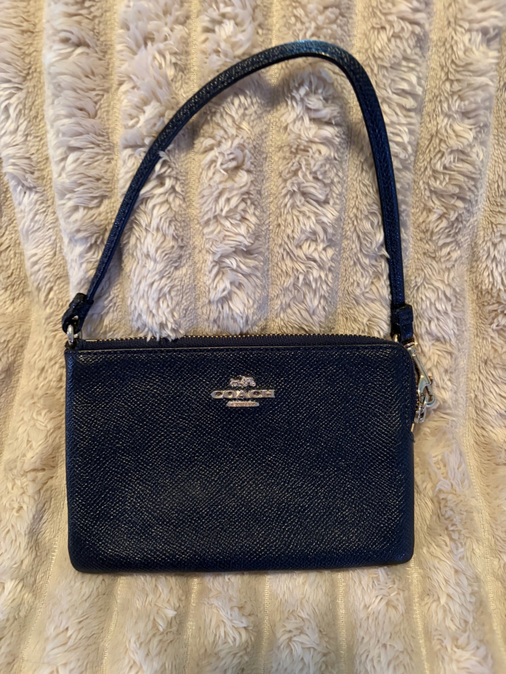 Coach Navy Textured Leather Crossbody Bag with Silver Hardware